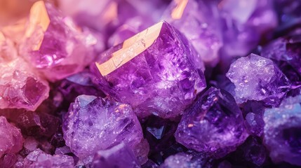 Fototapeta premium Close-Up View of Vibrant Purple Amethyst Quartz Crystal Cluster