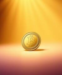 Majestic Bitcoin with Dramatic Sunburst Effect, Powerful Cryptocurrency Imagery for Financial Seminars and Digital Investment Promotions

