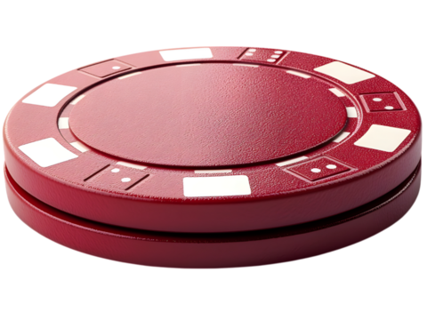 Glossy red poker chip with engraved details