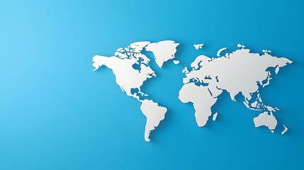 Obraz premium Simple White Paper World Map on Light Blue Background