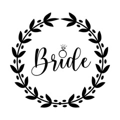 Bride in wreath svg cut file. Isolated vector illustration.