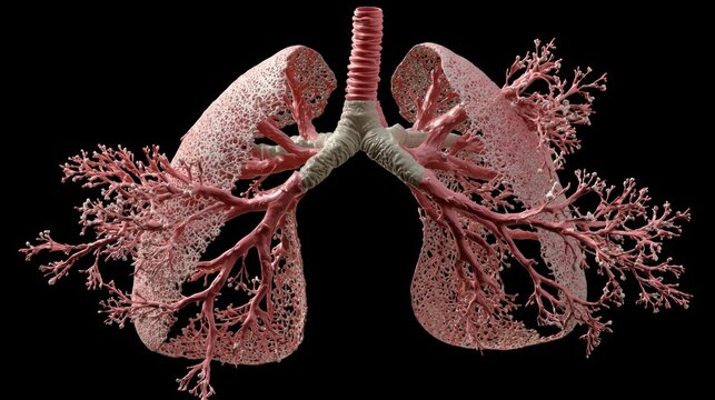 A 3D model of human lungs with bronchial tubes and alveoli