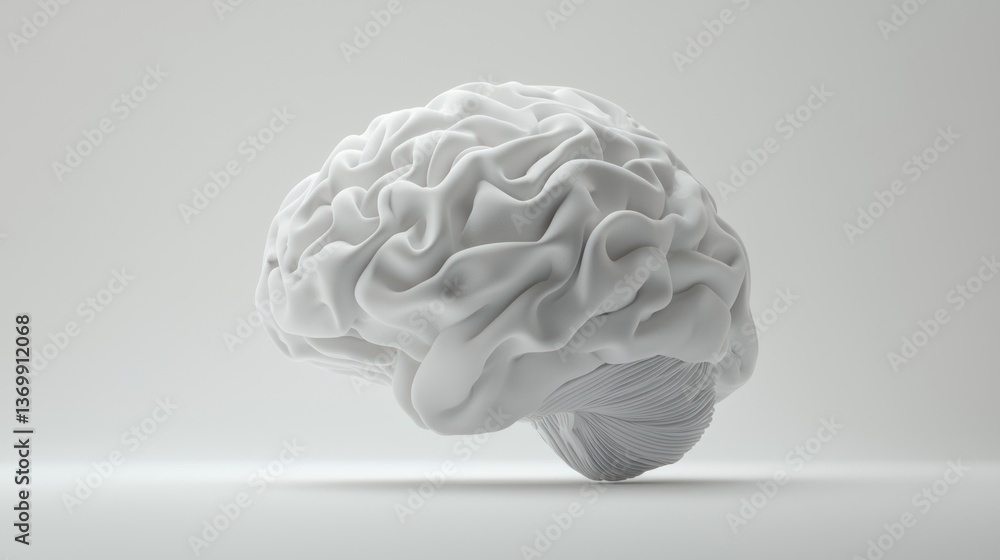 Poster a 3d rendering of a human brain with a smooth texture and modern design, isolated on white.