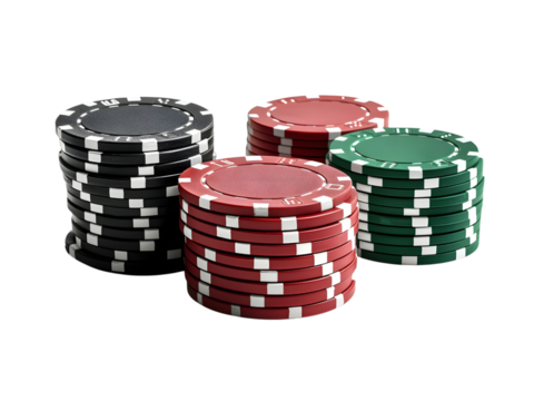 Stacked casino poker chips in various colors