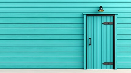 Teal Blue Wooden Door on Plank Wall