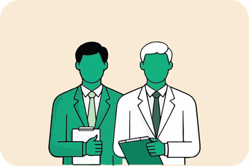 Professional Teamwork Illustration: Two Men with Clipboards, Depicting Collaboration and Expertise