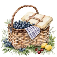 Organic Basket Weaving Still Life: Fresh Summer Fruits with Blueberries and Cherries