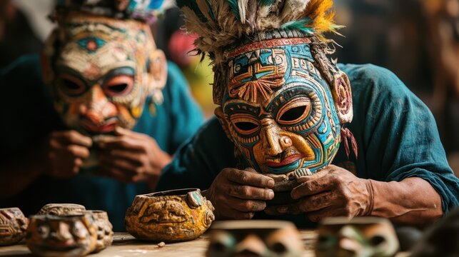 People Wearing Masks And Working On Some Pottery Pieces