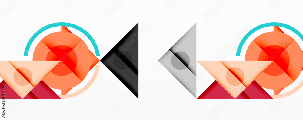 Poster Abstract geometric composition with overlapping triangles, circles, and gradients, featuring a central circular design with text