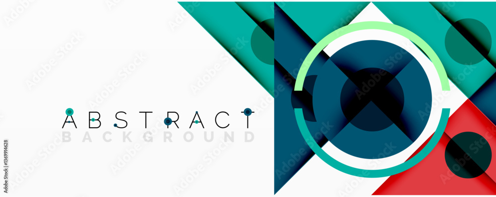 Poster Abstract geometric composition with overlapping triangles, circles, and gradients, featuring a central circular design with text