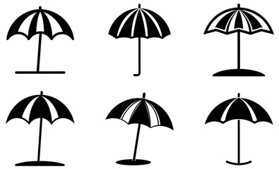 Fototapeta premium Set of Simple Black and White Beach Umbrella Icons