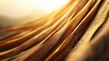 Golden Fabric with Intricate Pattern.