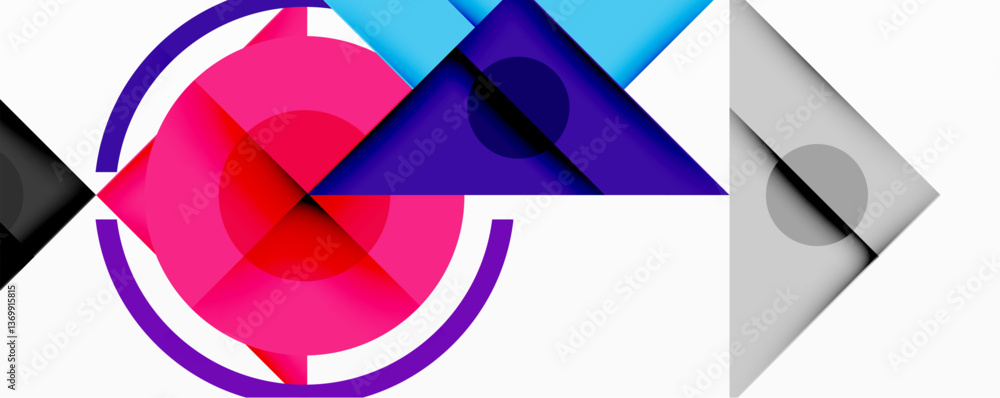 Poster Abstract geometric composition with overlapping triangles, circles, and gradients, featuring a central circular design with text