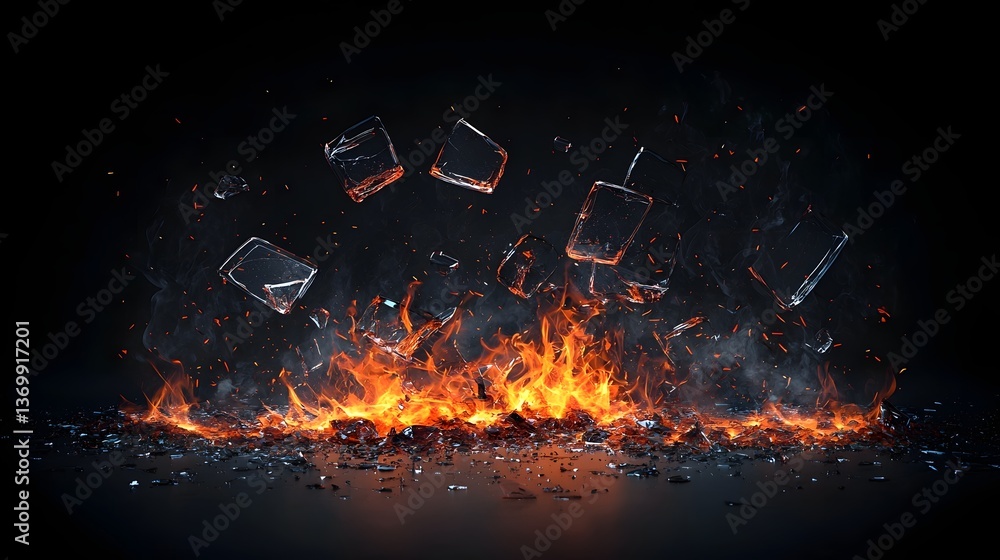 Aufkleber a creative still life arrangement of shattered glass fragments and glowing embers casting dynamic sh