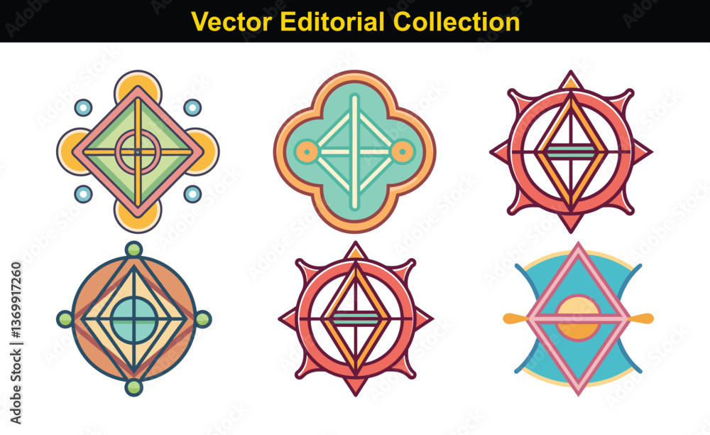 Poster vector geometric decorative pattern collection, a collection of six vector illustrations of geometri