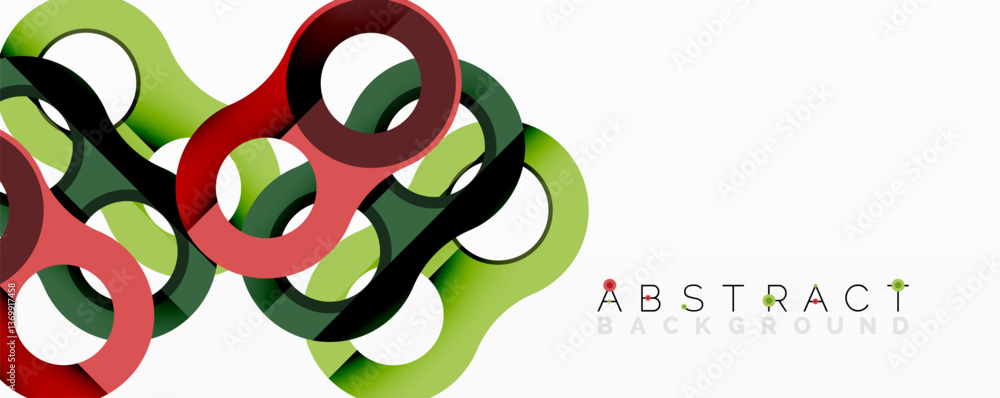 Wall mural abstract composition with intertwined circular and tubular forms creating fluid structure with gradi