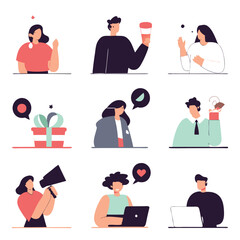 Flat vector icon set of diverse business people avatars
