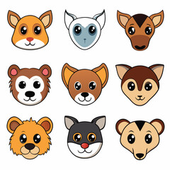 Fototapeta premium Funny cartoon animal heads vector icon set