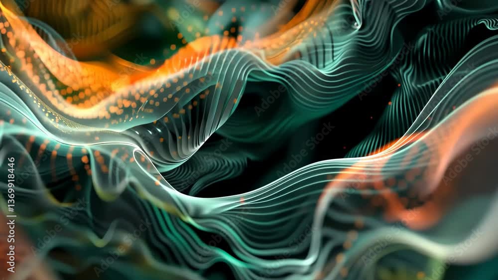 Poster dynamic patterns of light and color intertwine in a flowing, abstract composition, showcasing a vibr