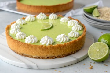 Homemade key lime pie with whipped cream  
