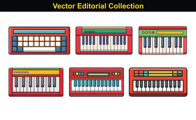 Vector Collection of Colorful Keyboard Illustrations, A series of vector illustrations featuring various colorful keyboard designs with different features and styles.
