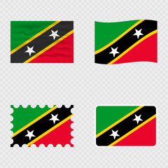 Saint Kitts and Nevis national flag in four different styles.