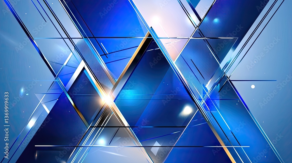 Poster sleek and futuristic blue gradient background with sharp triangular layers, glossy reflections, and 