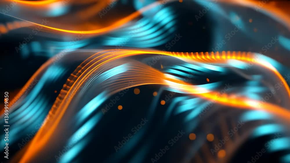 Poster colorful waves formed by blue and orange light create an intriguing abstract pattern, captivating vi