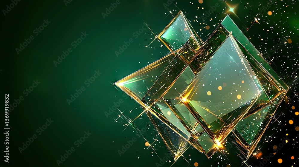 Poster sleek and modern green gradient background with glossy geometric structures and abstract lighting ef
