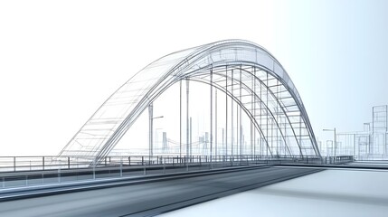 Fototapeta premium A digital wireframe rendering depicting the sleek innovative design of a futuristic high tech bridge structure with geometric elements and a striking architectural aesthetic
