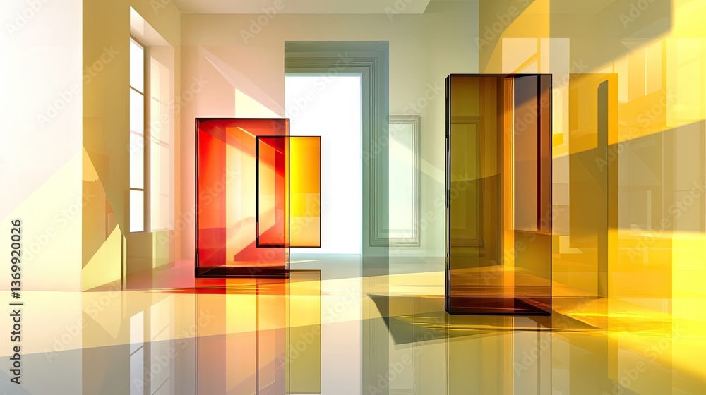 Poster sleek and modern yellow gradient background with glossy geometric structures and abstract lighting e