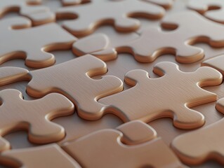 Wooden Puzzle Pieces on a Soft Background, Close-Up View