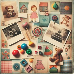 Vintage Childhood Memories Collage Flat Lay