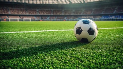 Soccer ball on a stadium field
