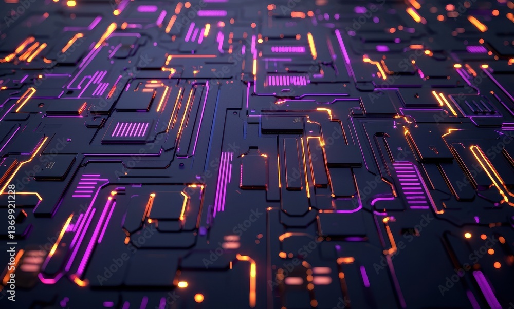 Aufkleber abstract digital background with neon lines and circuit patterns