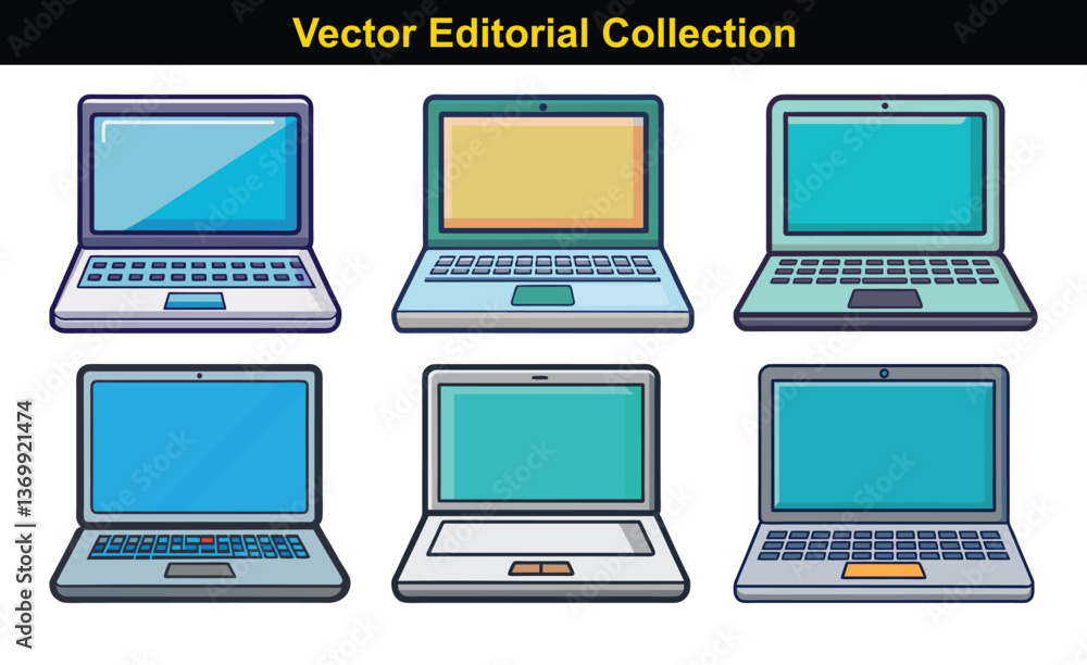 Poster vector collection of laptop computer illustrations, a series of vector illustrations showing differe