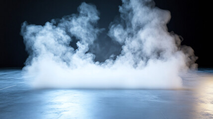 White smoke on dark floor, studio background