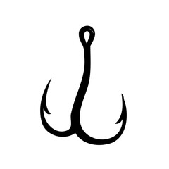 Simple Silhouette of Treble Fishing Hook on White