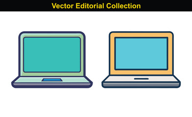 Vector Illustrations of Laptop Designs, A vector collection featuring different laptop designs with vibrant colors, ideal for digital and technology-related editorial projects.

