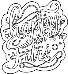 Eid Al Fitr Mubarak hand drawn lettering stickers