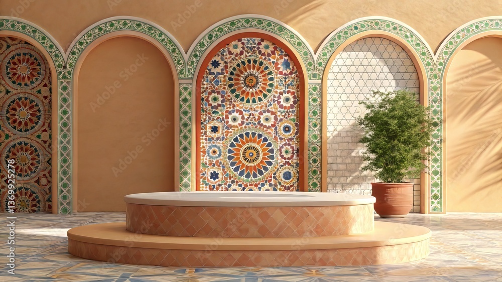 Aufkleber decorative courtyard with arches and ornate tile patterns.