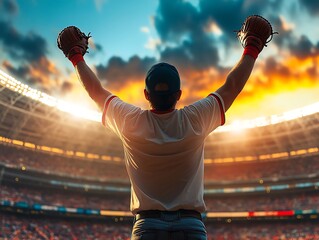 Baseball Player Celebrates Victory Stadium