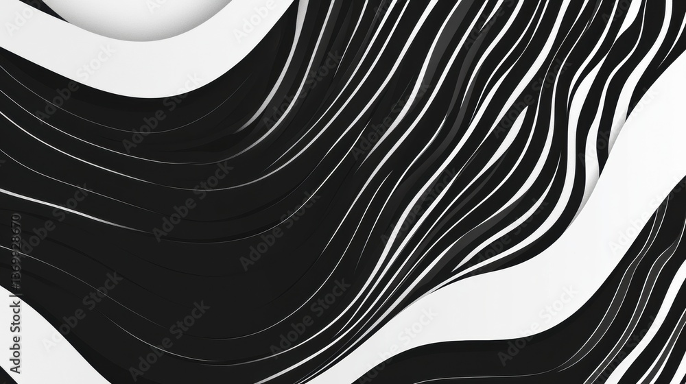 Poster Bold modern pattern featuring minimalistic black and white wavy lines with elegant abstract design structured in a visually captivating manner