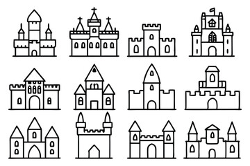 Castle line art illustration for medieval design book (1)