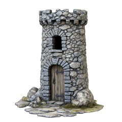 A stone tower with a door isolated on transparent background