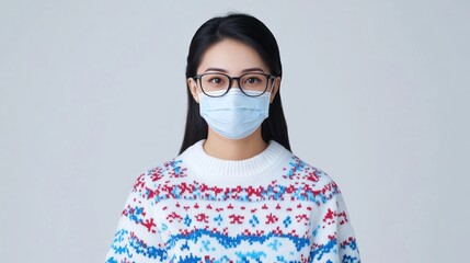 Asian woman wearing glasses and a face mask