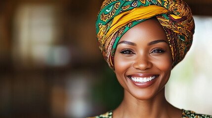 Fototapeta premium Elegant Black Woman in Traditional Turban Portrait