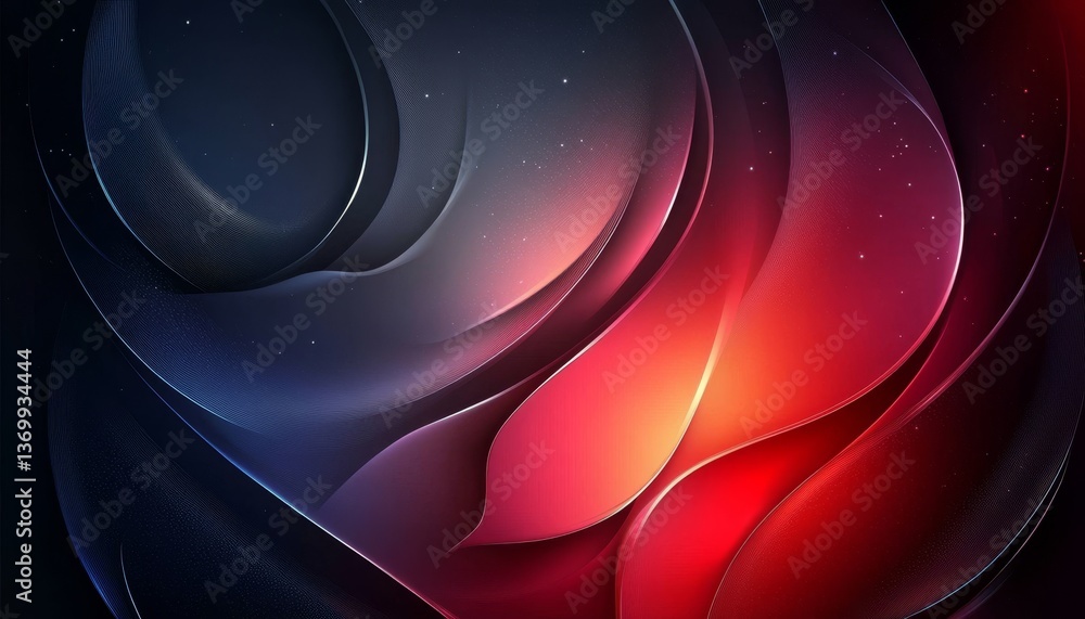 Aufkleber abstract vector graphic luminous intertwined waves in blue and red gradient on black background