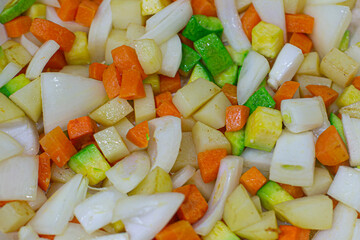 Stir-fried carrots, onions, potatoes, and pumpkin