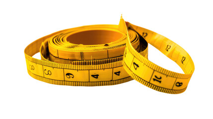 Precision in Measure: A vibrant, coiled measuring tape in a bright yellow hue lies, suggesting precision and accuracy, ready for any tailoring or measurement tasks.